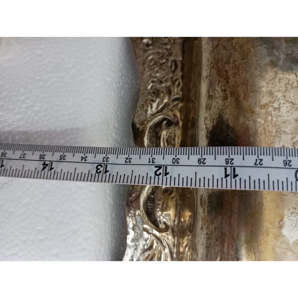 Antique Late 19th Century Silverplate Patina Rectangular Tray‎ Raised Design